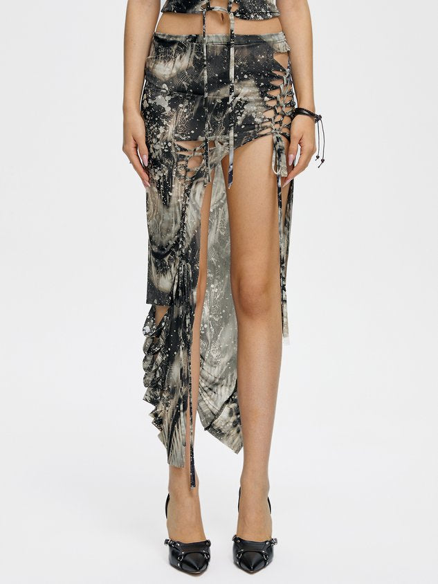 JazzHer 2024 New Cut Out Animal Print Midi Skirt