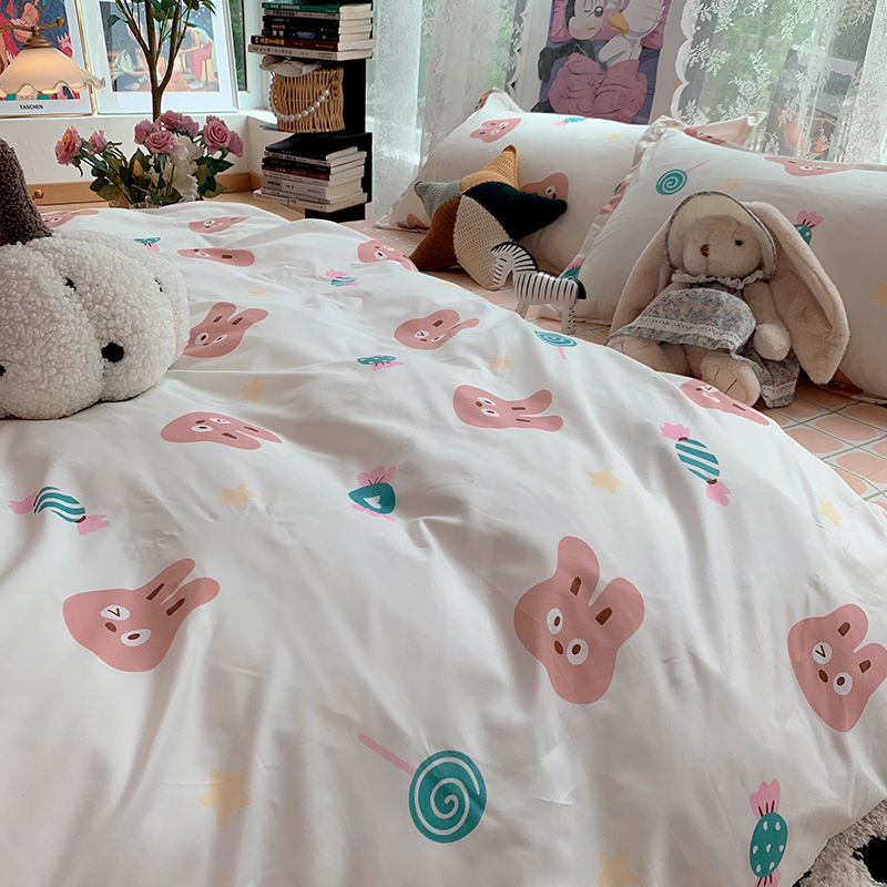 JazzHer Fashion Duvet Cover Set Korean Ins Style 2024 New Flat Sheet Pillowcase No Filler Kids Adult Bedding Kit Twin Queen Bed Linen
