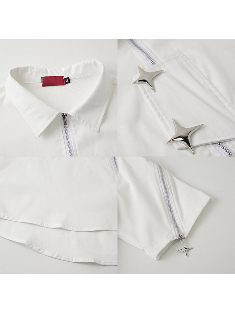christmas outfit JazzHer Women White Shirts and Blouses Y2k Vintage Korean Streetwear Harajuku 2000s Elegant Short Sleeve Polo-Neck Shirt Clothes Summer