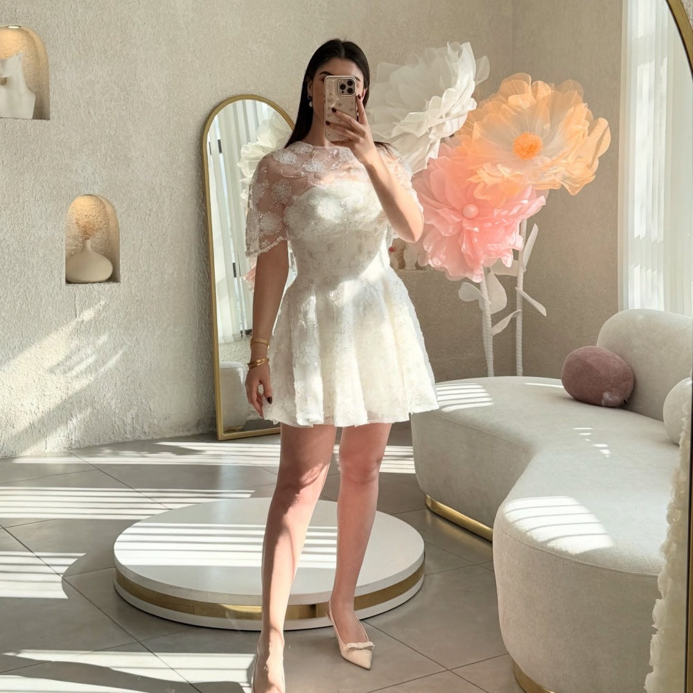 JazzHer Customized White Beaded With a Shawl Prom Dresses Strapless Appliques vestidos de noche Knee-Length Formal Evening 2025-(PRE-ORDER)