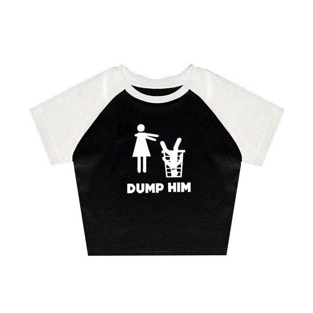 JazzHer Punk Streetwear Raglan Tee Vintage Women's Slim Gothic Graphic Print Cute Grunge Crop Tops Y2k Clothes Sexy Emo Girls Baby Tee