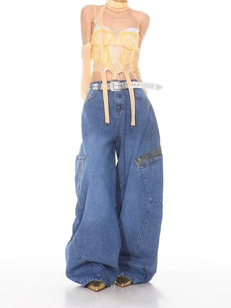 christmas outfit JazzHer Women's Blue Baggy Y2k Cargo Jeans Harajuku Oversize Denim Trousers Vintage Japanese 2000s Style Jean Pants Trashy Clothes 2025