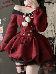 JazzHer 2025 Spring Christmas Red Elegant Party Dress Women Casual Sweet Plaid Bow Dresses Female Korean Fashion Chic Kawaii Mini Dress