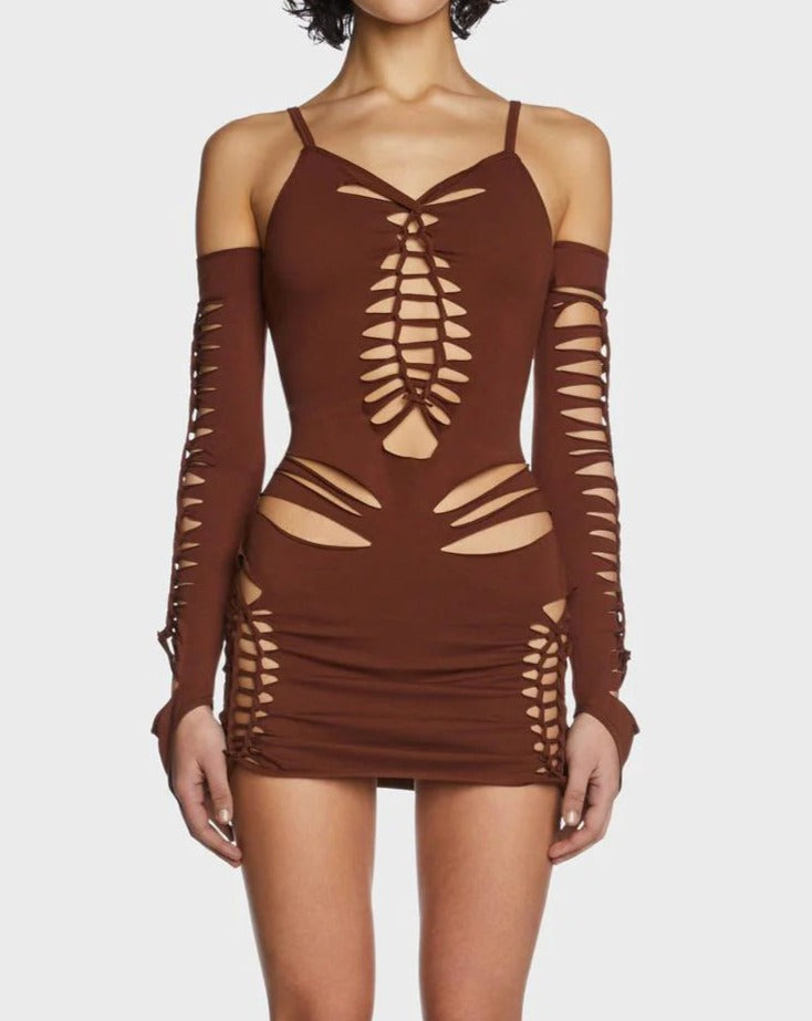 JazzHer Cut Out Mini Dress With Sleeves