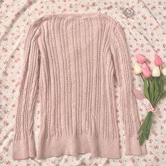 JazzHer Aesthetic solid color pattern knitted sweater urban mood girl Y2K top pure cotton casual Harajuku rock aesthetic women's sweater