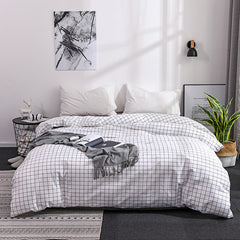 JazzHer Japanese Plaid Bedding Set White Soft Single Double Queen Size Duvet Cover Pillowcase No Sheet EU US Boys Girls Home Textile