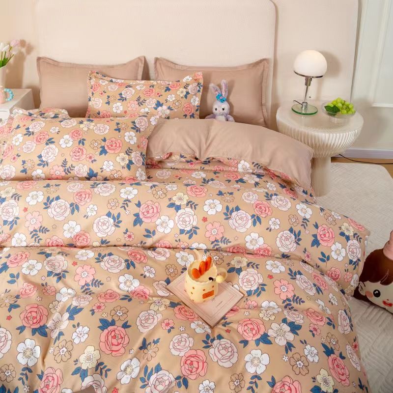 JazzHer 2024 Cherry Cute Bedding Set Flat Sheet Pillowcases No Filler Ins Spring Kids Audlt Single Full Size Home Hotel Bed Linens