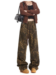 christmas outfit JazzHer Women Brown Y2k Baggy Leopard Jeans Harajuku Denim Trousers Vintage Japanese 2000s Style Oversize Jean Pants Trashy Clothes 2025