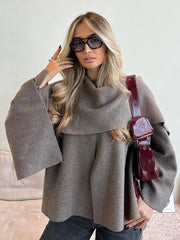 JazzHer Elegant Women Loose Cape Solid Long Sleeve Coats New Fashion Female With Scarf Warm Jackets Autumn Winter Lady Commuting Coats