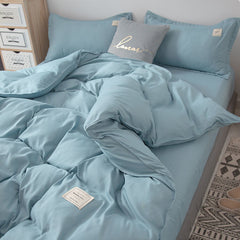 JazzHer Nordic Bedding Set Simple Flat Sheets Duvet Quilt Cover Pillowcase Bed Linen for Single Queen Full Size Solid Home Textiles