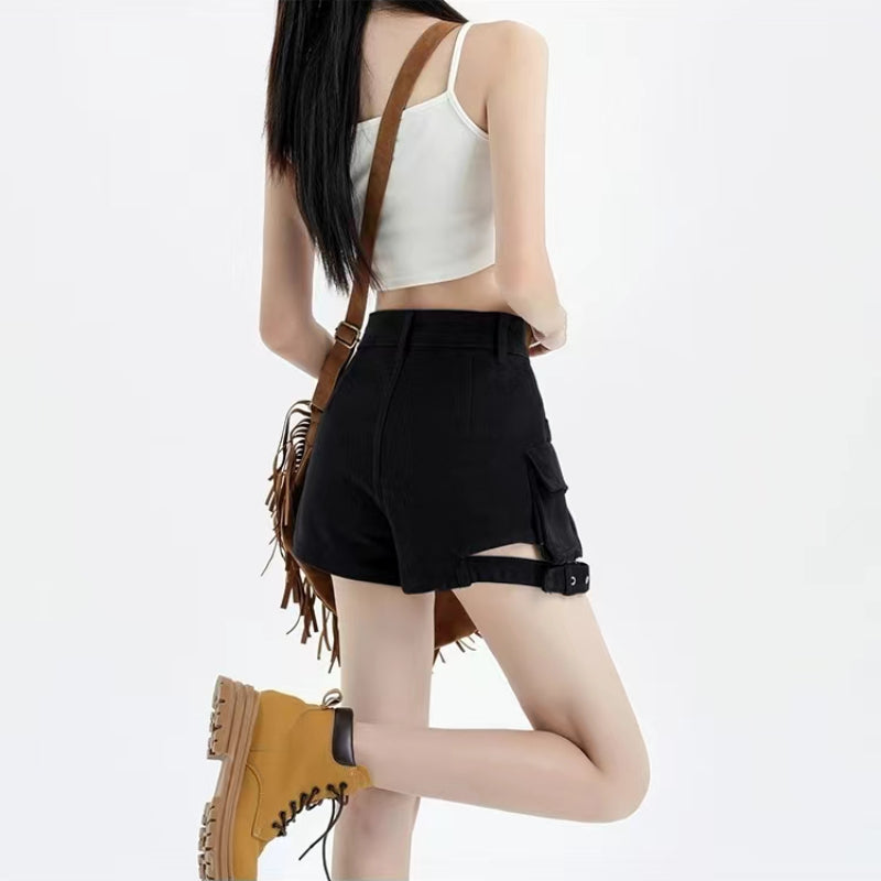JazzHer Pure Color Y2k Sweet Skirt Women Casual Sexy High Waisted Pockets Jeans Shorts 2025 Summer Korean Fashion Denim Skirt Chic New