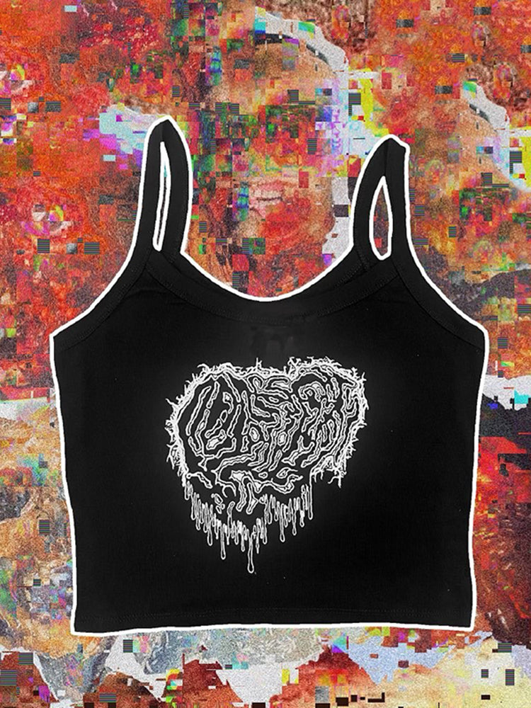 JazzHer Y2K Style 2000s Tops Crop Vest Top Harajuku Sleeveless Female Tees Girls Camisole Top Crop Tops Baby Tees Punk Grunge Gothic Emo