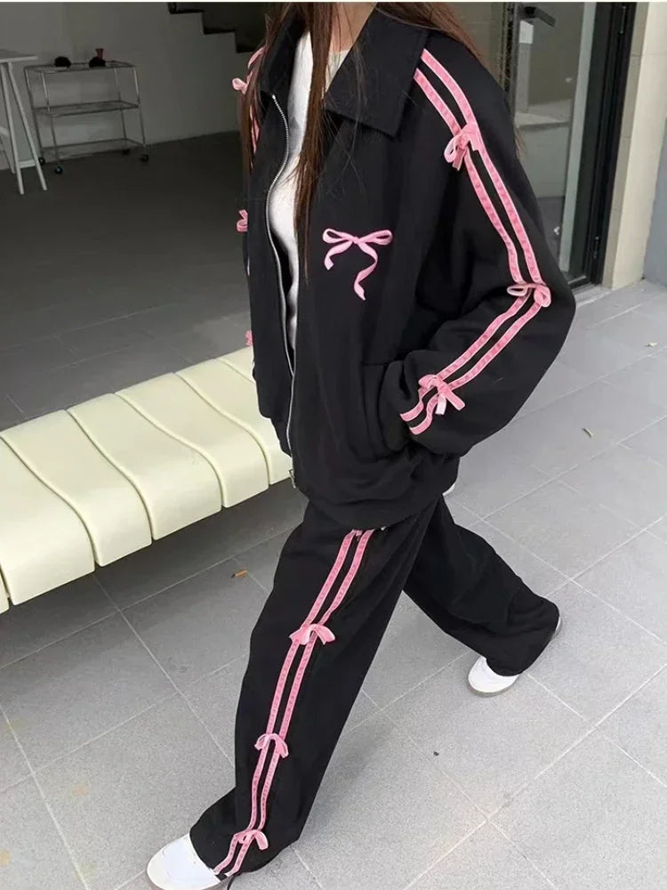 JazzHer 2 Piece Skirt Sets Female Y2k Clothing Zipper Bow Sweet Korean Fashion Hoodie Suits Women Studentseven Party Outwear 2025