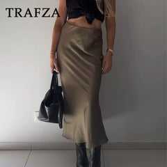 cold weather outfits JazzHer 2024 Spring Women Fashion Skirts Solid Satin Silk Texture Tight Midi Skirt Woman Party Chic Elegant Women Mermaid Skirt