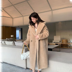 cold weather outfits JazzHer 2024 New Women's Fashionable Loose-fit Extended Teddy Bear Coat Thickened Warm Leather Jacket Autumn/winter