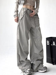 christmas outfit JazzHer Women Grey Cargo Pants Baggy Streetwear 90s Aesthetic Parachute Pants Harajuku Japanese 2000s Style Y2k Vintage Trousers Clothes