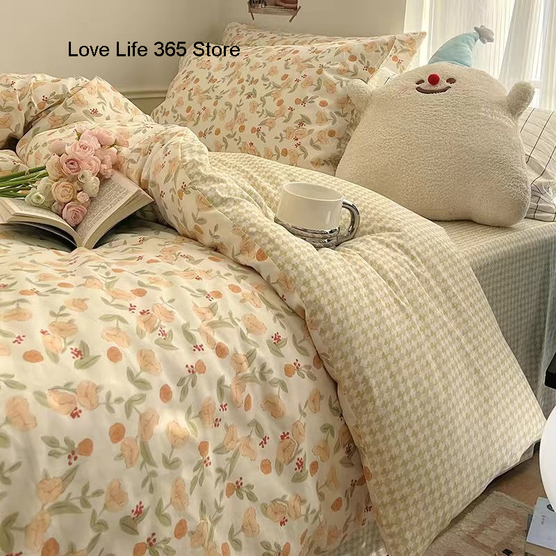 JazzHer Ins Cream Cherry Bedding Set Cartooon Fruit Duvet Cover Polyester high quality Linen Bedroom Decor Home Textile For Girls Kids