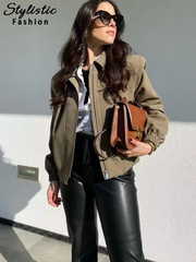 thanksgiving outfit JazzHer Casual Solid Short Jackets Women  Turn-down Collar Full Sleeve Zippers Pocket Pleated Coat Female 2024 Autumn Y2k Lady Outwear