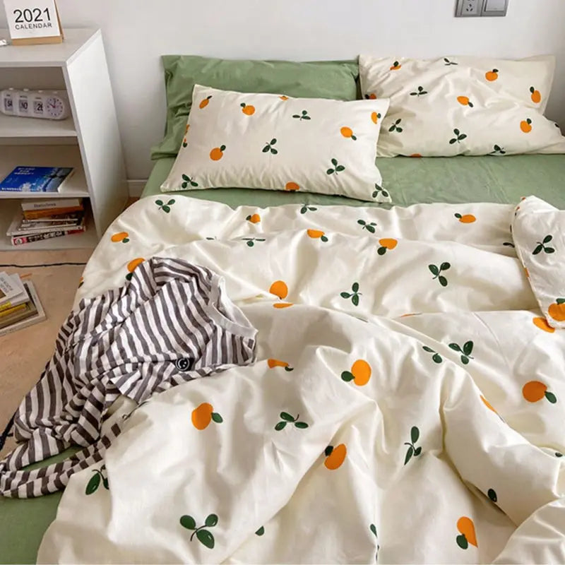 JazzHer Korean Style Bedding Set Boys Girls Twin Queen Size Duvet Cover Flat Sheet Pillowcase Bed Linens Kids Adult Fashion Home Textile