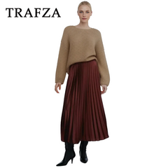 cold weather outfits JazzHer 2024 Spring Summer Casual Folds Long Skirts Fashion Vintage Solid Satin Oversized High Waist Chic Elegant Lady Skirts