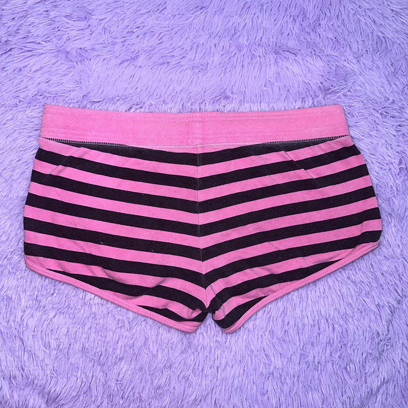 JazzHer Punk Straps Striped Women's Shorts Gothic Sexy Slim Retro Harajuku Streetwear Aesthetic Pink Casual Y2K Clothes Cute Mini Shorts