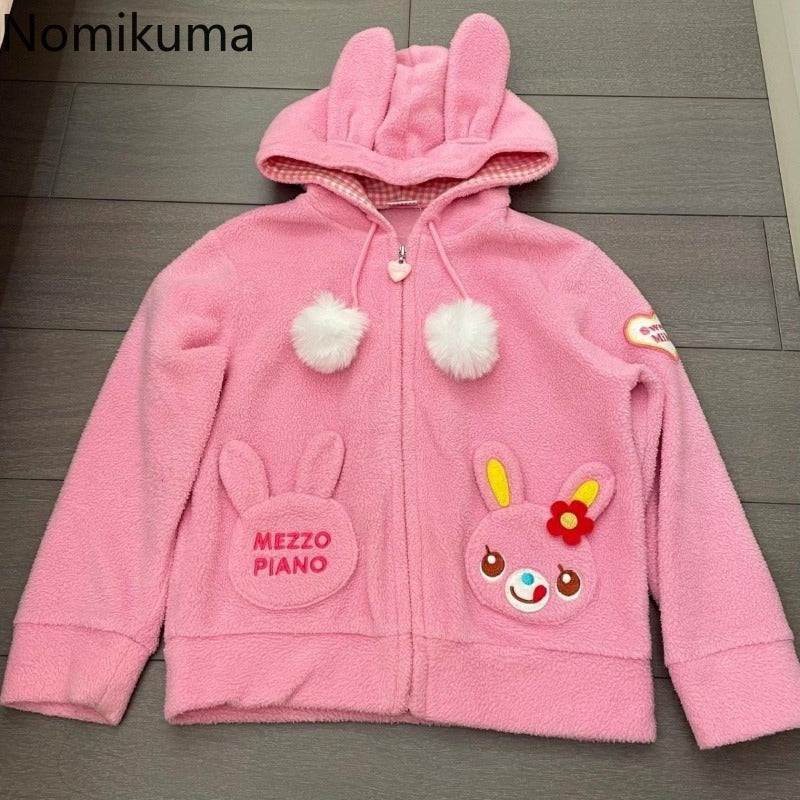 JazzHer Anime Hoodie 2025 Women Clothing Cute Lamb Wool Thicked Jacket Ropa Mujer Japanese Y2k Tops Hooded Casual Fashion Sweatshirts