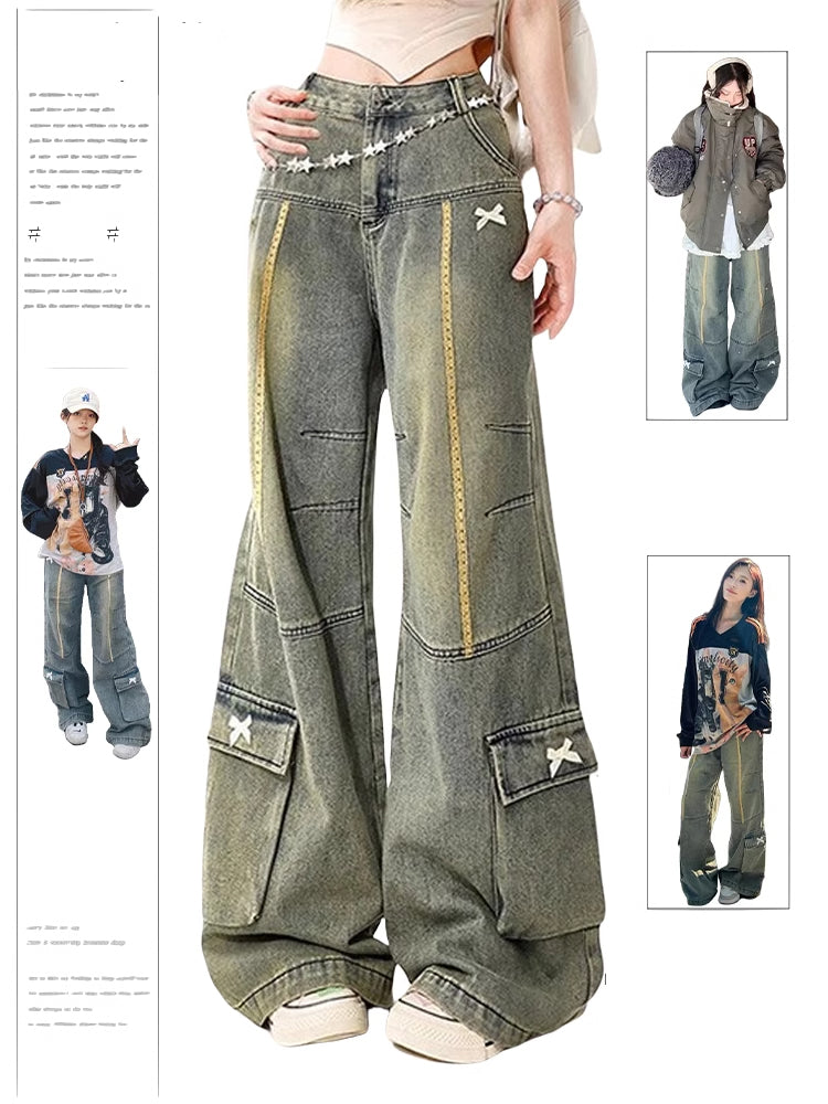 christmas outfit JazzHer Women Blue Y2k Cargo Jeans Harajuku Baggy Denim Trouser 90s Vintage Japanese 2000s Style Oversize Jean Pants Emo Trashy Clothes