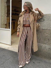 JazzHer Fashion Knit Striped Vest Pants Suit Women Slim O-neck Sleeveless Short Top High Waist Pant 2024 Summer Lady Casual 2 Piece Sets