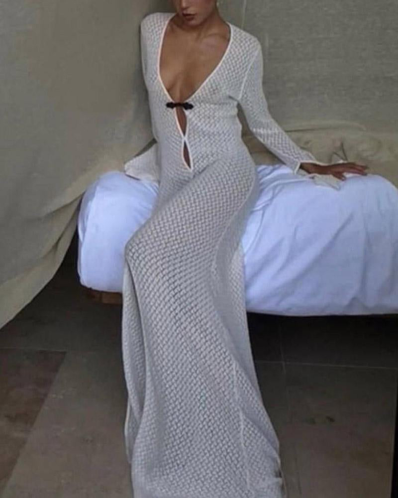 JazzHer Crochet Beach Blouse Slit Dress