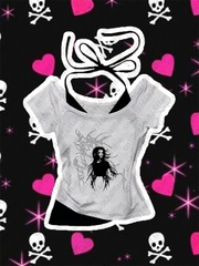 JazzHer 2000s Style T-shirt  Harajuku Y2k American style two pieces high street Retro Grunge Gothic Skull Print White T-shirt Trashy