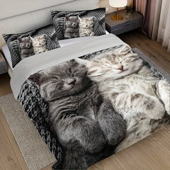 JazzHer 3pcs Cat Animal Duvet Cover Set 3D Cute Pet Cat HD Printing Bedding For Home Dorm