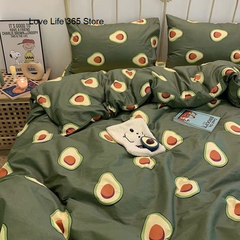 JazzHer Nordic Style Ins Avocado Green Bedding Set Cartooon Fruit Quilt Cover Polyester High Quality Comforter Full Size With Pillowcase