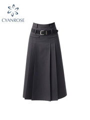 christmas outfit JazzHer Women Grey Skirts Vintage High Waist Pleated Long Skirt Female 2025 Autumn Japanese Fashion A-Line Skirt College Style Harajuku