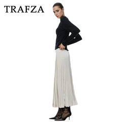 cold weather outfits JazzHer 2024 Spring Summer Casual Folds Long Skirts Fashion Vintage Solid Satin Oversized High Waist Chic Elegant Lady Skirts