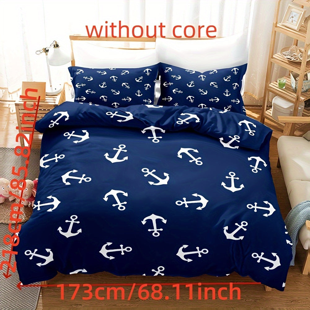 JazzHer 3pcs Duvet Cover Set, Digital Printing Ship's Anchor Bedding Set, Soft Comfortable Duvet Cover, For Bedroom, Guest Room