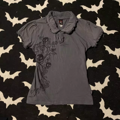 JazzHer Gothic Streetwear Hip Hop T shirts Women Short sleeve Polo Collar Slim Punk Tees Shirt Dark Vintage Clothes Femme 90s Y2k Tops
