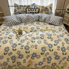 JazzHer Ins Nordic Pastoral Style blue Floral Duvet Cover With Pillow Case Princess Bed Sheet Kids Girls Bedding Set King Queen Cute