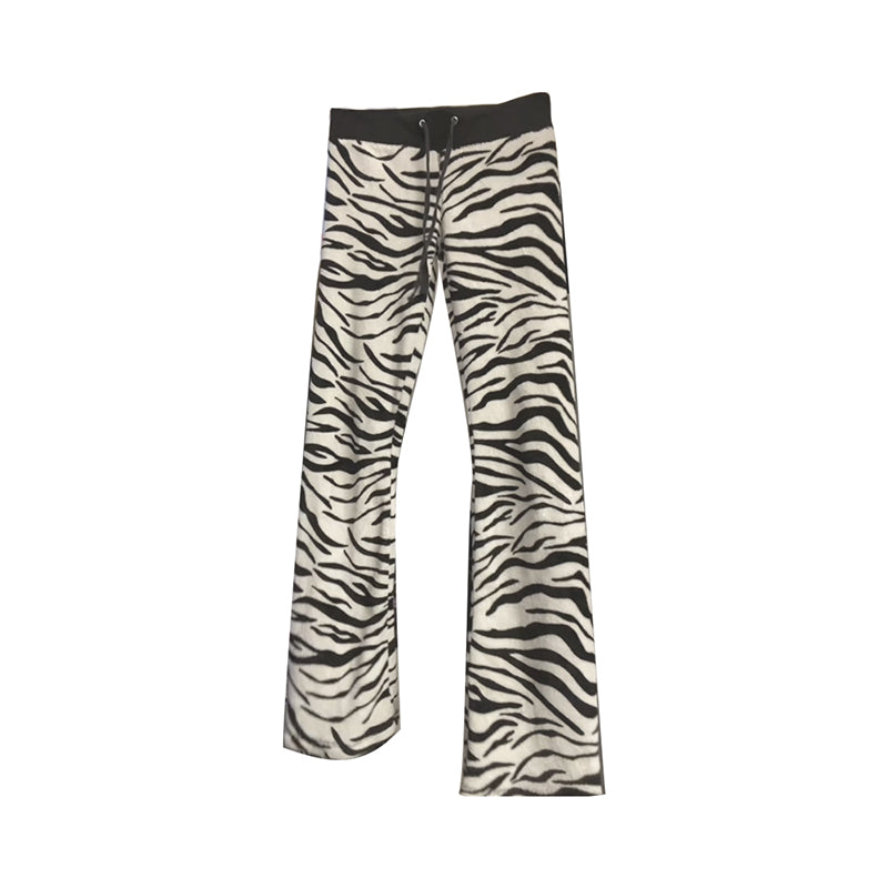 JazzHer Zebra stripe pattern trousers rock aesthetic harajuku Y2K bottoms straight grunge punk fashion casual abi retro women's trousers