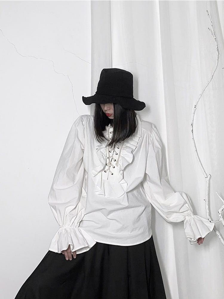 christmas outfit JazzHer Fall Fashion Vintage Gothic Shirt Women Flare Sleeves Ruffles Oversize Club Party Evening Girl Lolita Black Blouse V-neck Tops