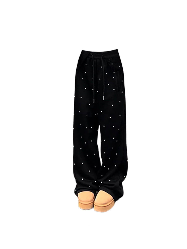 christmas outfit JazzHer Women's Black Gothic Baggy Dot Pants Y2k 90s Vintage Streetwear High Waist Trousers Korean Harajuku Wide Pants Emo 2000s Clothes