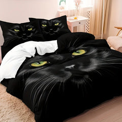 JazzHer 3pcs Duvet Cover Set, Black Cat Print Bedding Set, Soft Comfortable Duvet Cover, For Bedroom, Guest Room