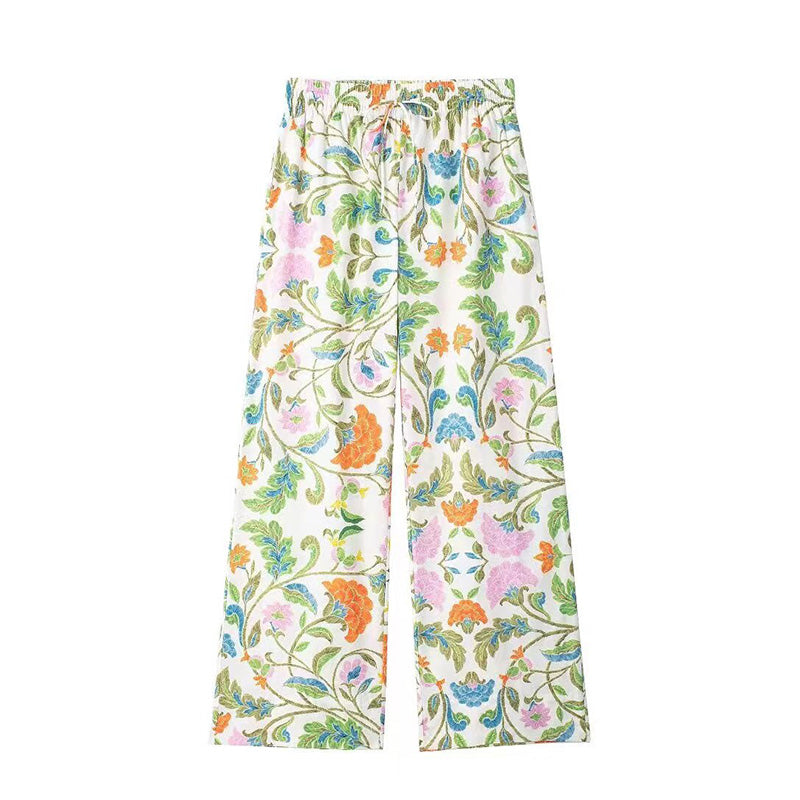 JazzHer Flower Printed Trouser Suits Women 2 Pieces Casual Turn Down Collar Long Sleeve Shirt Wide Leg Pant Autumn Female Two Piece Sets