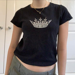 JazzHer 2025 T shirts Grunge 2000s Trashy Harajuku Vintage Aesthetic Short Sleeve Tees Streetwear Women Y2k Clothes Crop Tops Summer