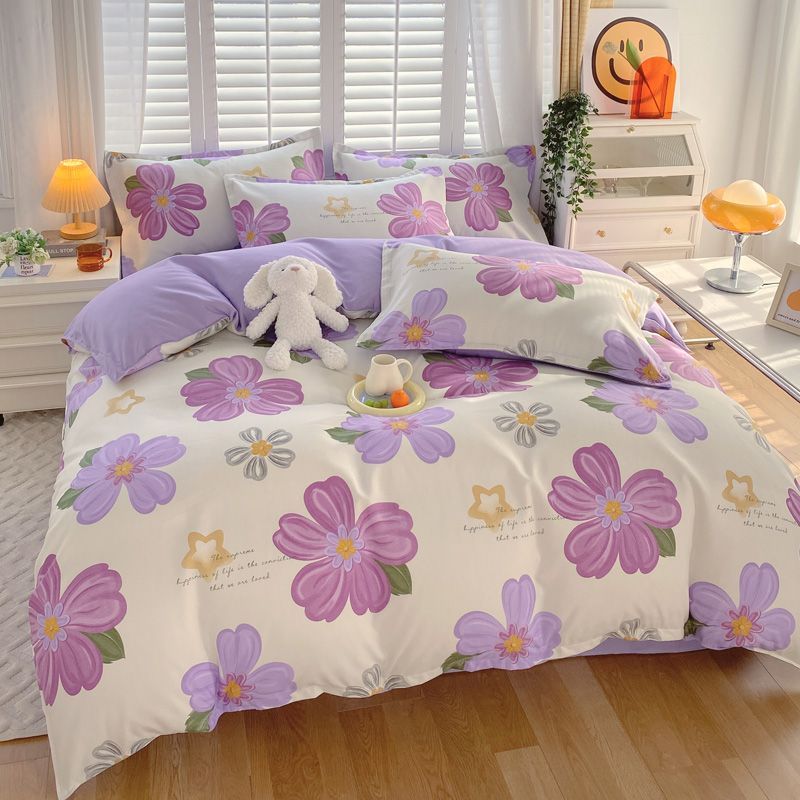 JazzHer Ins Pink Flowers Bedding Set Flat Bed Sheet Pillowcase Twin Full Queen Size Nordic Bed Linen Women Girls Floral Duvet Cover Set