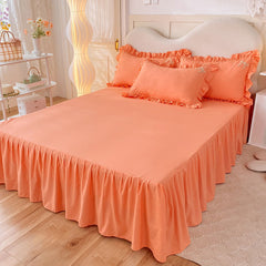 JazzHer Korean version bed skirt four piece set, princess style bedding set, autumn and winter thickened matte four piece set