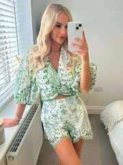 JazzHer Woman 2 Pieces Shorts Sets 2024 New Fashion Embroidery Short Blouse Summer Women Suit Shorts Two Piece Set Womens Outfits