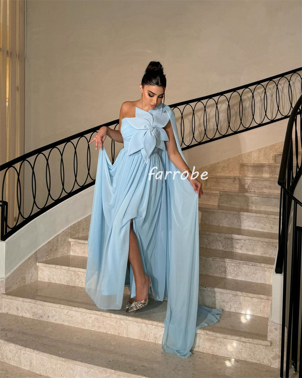 JazzHer Customized Exquisite Classic Chiffon Handmade Flower Draped A-line One-shoulder Long Dresses Bespoke Occasion Dresses Fashion (PRE-ORDER)