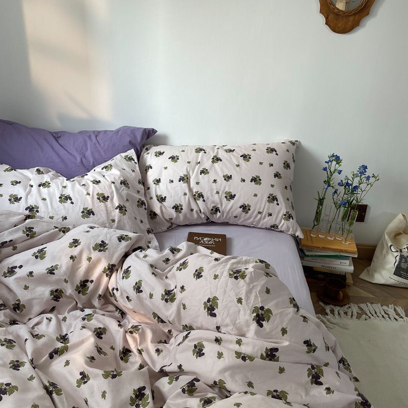 JazzHer Floral Korean Style Duvet Cover Set No Filler Pillowcase Flat Sheet Twin Queen Size Boys Grils Romantic Bedding Kit