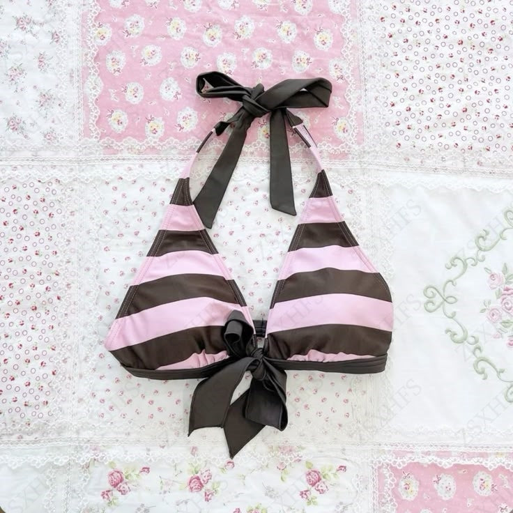 JazzHer Kawaii Sexy Summer Women Clothes Kpop Bow Stripe Pink Camis Backless Sweet Girl Crop Top Aesthetic Graphic 2000s Y2k Tank Tops