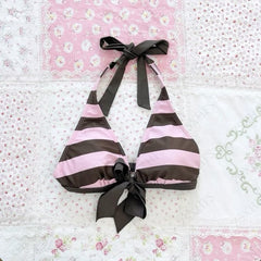 JazzHer Kawaii Sexy Summer Women Clothes Kpop Bow Stripe Pink Camis Backless Sweet Girl Crop Top Aesthetic Graphic 2000s Y2k Tank Tops
